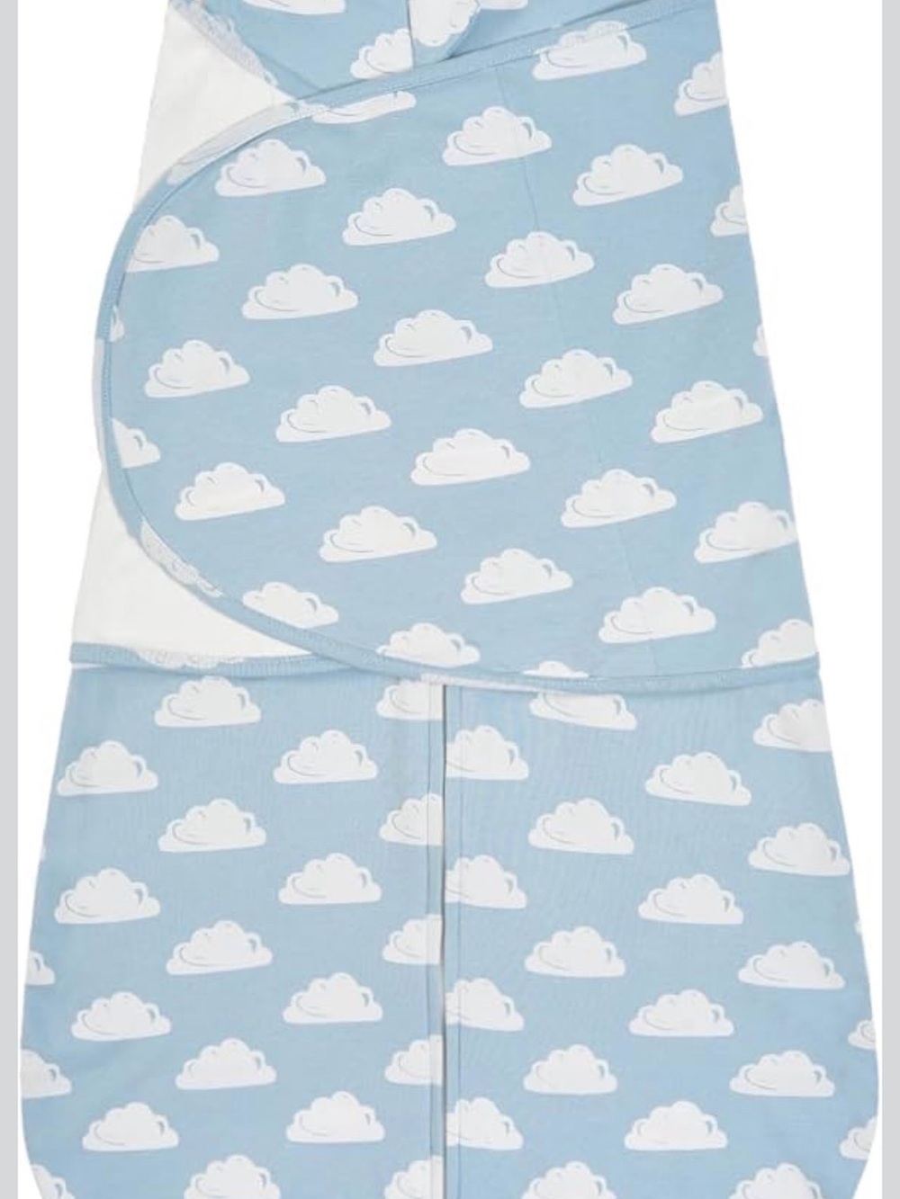0-6 months Baby Swaddle Sack in Light Blue with White Cloud Print